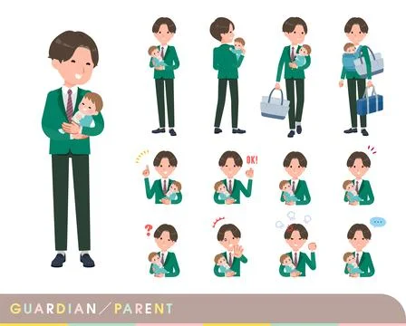 A set of blazer schoolboy who are guardian of baby Stock Illustration