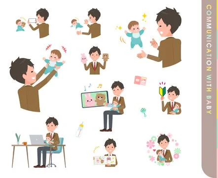 A set of blazer schoolboy who communicate with their baby Stock Illustration