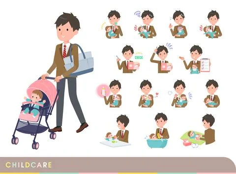 A set of blazer schoolboy who take care of their baby Stock Illustration