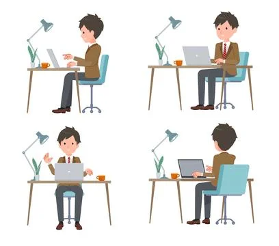 A set of blazer schoolboy working at a desk at a computer Stock Illustration