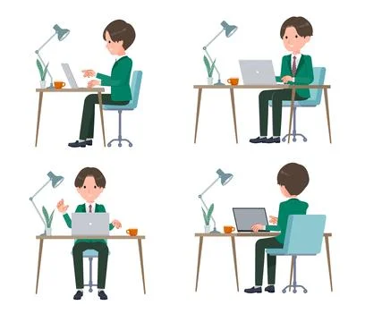 A set of blazer schoolboy working at a desk at a computer Stock Illustration