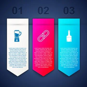 Set Blender, Chain link and Paint brush. Business infographic template. Vector Stock Illustration