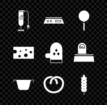 Set Blender Electronic scales Frying pan Cooking pot Pretzel Cereals with ric Stock Illustration