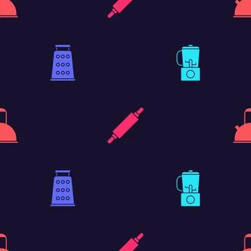 Set Blender, Grater, Rolling pin and Kettle with handle on seamless pattern Stock Illustration