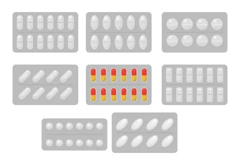 Set of blister pack of pills set collection, blister packaging, Medical dru.. Stock Illustration