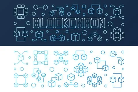 Set of Blockchain crypto bright vector outline banners 스톡 일러스트
