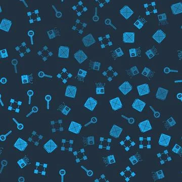 Set Blockchain technology, ASIC Miner, Cryptocurrency wallet and key on seaml Stock Illustration