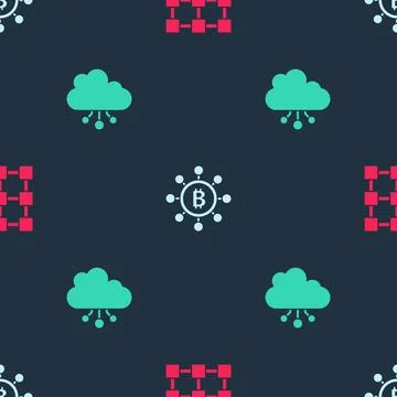 Set Blockchain technology, Bitcoin and Cryptocurrency cloud mining on seamless イラスト素材