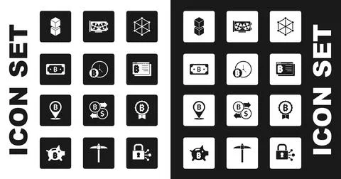 Set Blockchain technology, Bitcoin with clock, Cryptocurrency bitcoin, browser Stock Illustration