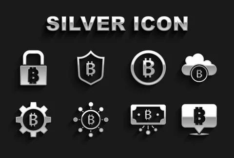 Set Blockchain technology Bitcoin, Cryptocurrency cloud mining, with circuit Illustrazione stock