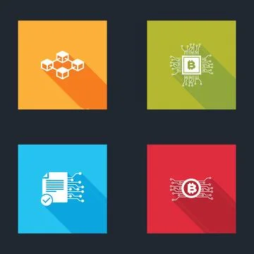 Set Blockchain technology, CPU mining farm, Smart contract and Cryptocurrency 스톡 일러스트