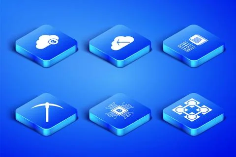 Set Blockchain technology, Cryptocurrency cloud mining, CPU farm, Pickaxe, .. イラスト素材