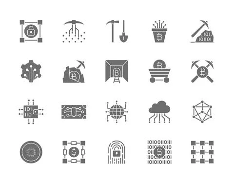 Set of Blockchain Technology Grey Icons. Pack of 48x48 Pixel Icons Stock-Illustration