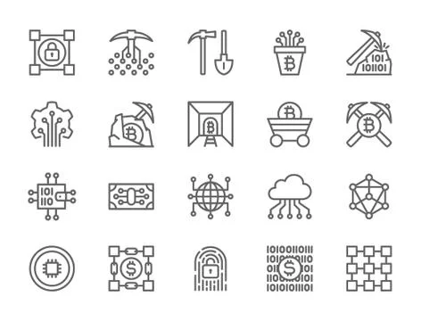 Set of Blockchain Technology Line Icons. Pack of 48x48 Pixel Icons Stock Illustration