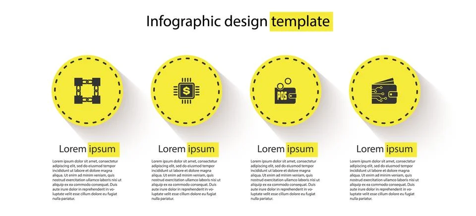 Set Blockchain technology, Processor chip with dollar, Proof of stake and Illustrazione stock