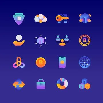 Set of Blockchain. Vector Gradient Icons. Editable Color. 48x48 Pixel. Illustrazione stock