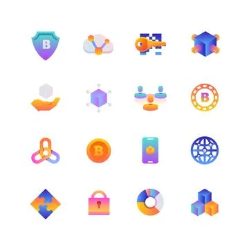 Set of Blockchain. Vector Gradient Icons. Editable Color. 48x48 Pixel. Stock Illustration