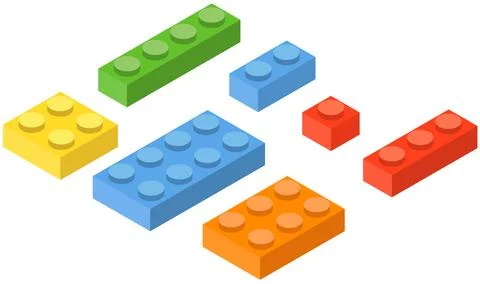 Set of blocks building toy colored brick. Toy bricks. 3d design. Vector ill.. Stock Illustration