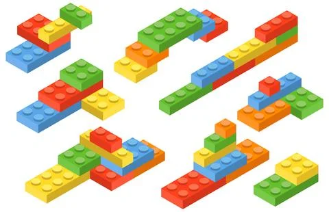 Set of blocks building toy colored brick. Toy bricks. 3d design. Vector illus イラスト素材