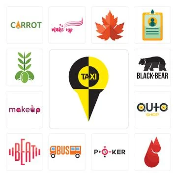 Set of, blood drop, beat, auto shop, black bear, olive icons Illustrazione stock gratuita