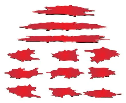 Set of blood puddle, drop, blots, stain, red plash od blood. Vector illustrat Illustrazione stock