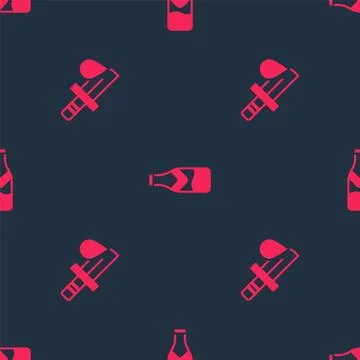 Set Bloody knife and Beer bottle on seamless pattern. Vector Stock Illustration