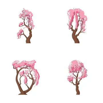 Set of blooming cherry blossom trees Stock Illustration