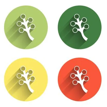 Set Blossom tree branch with flowers icon isolated with long shadow backgro.. Stock Illustration