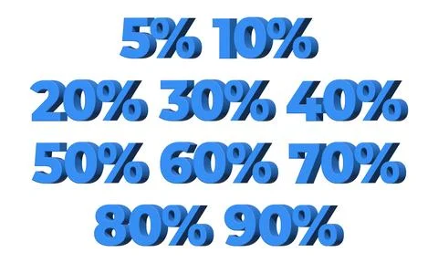 Set of Blue 3D Discount Numbers with Percentages Stock Illustration