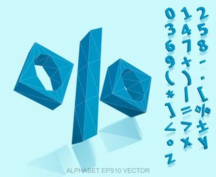 Set of Blue 3D polygonal Numbers And Mathematical Symbols with reflection. EPS Stock Illustration