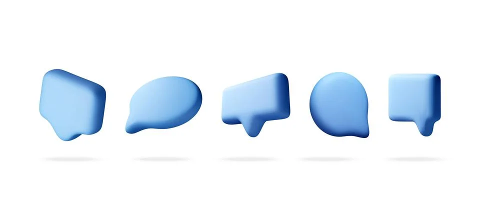 Set of blue 3d speech bubbles. Illustrazione stock