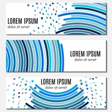 Set of blue abstract header banners with curved lines Stock Illustration