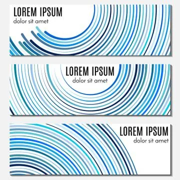 Set of blue abstract header banners with curved lines and place for text Stock Illustration