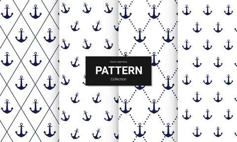 Set of  blue anchor seamless patterns on white background. Vector seamless na Stock-Illustration
