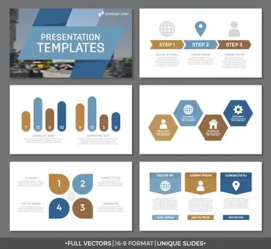 Set of blue and brown elements for multipurpose presentation template slides イラスト素材