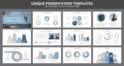 Set of blue and gray elements for multipurpose presentation template slides with Stock Illustration
