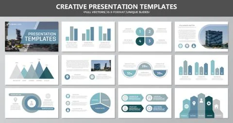 Set of blue and gray elements for multipurpose presentation template slides with イラスト素材
