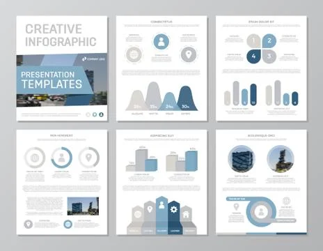 Set of blue and gray elements for multipurpose a4 presentation template slides 库存插图
