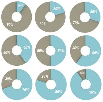 Set of blue and grey pie charts percentage isolated Illustration