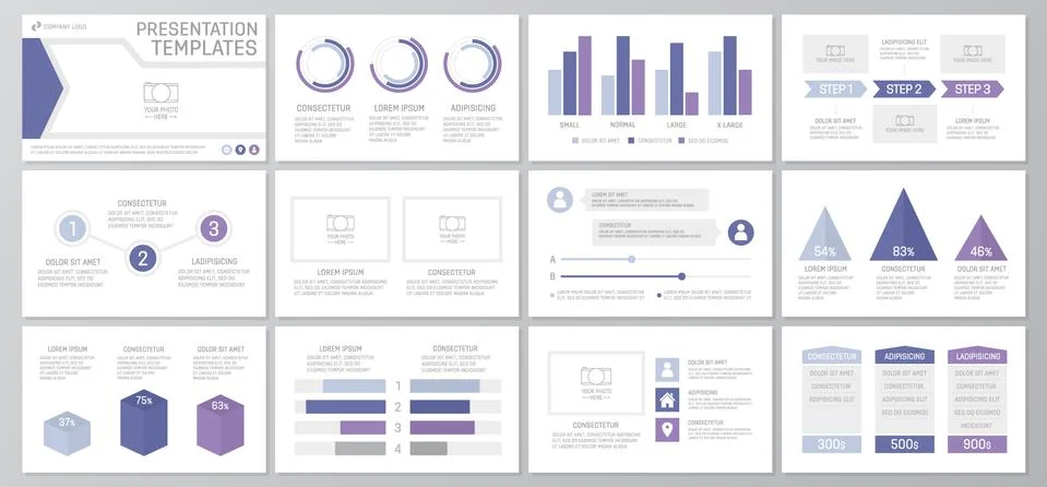 Set of blue and pure elements for multipurpose presentation template slides with イラスト素材