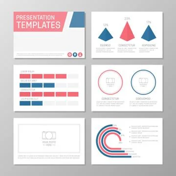 Set of blue and red template for multipurpose presentation slides. Leaflet Stock Illustration