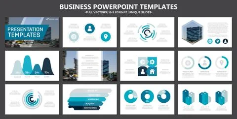 Set of blue and turquoise elements for multipurpose presentation template slides 스톡 일러스트