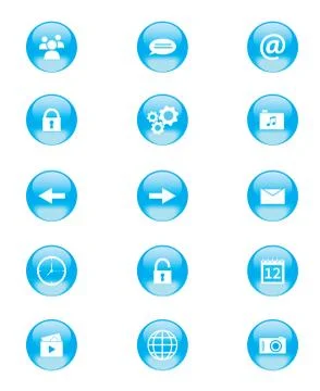 Set of blue and white circular buttons for mobile phone applications or web Stock Illustration