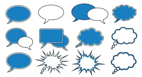 A set of blue and white comic book speech bubbles Stock Illustration