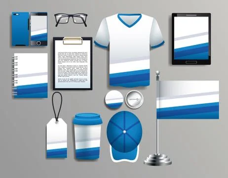 Set of blue and white elements with stationery templates Illustrazione stock