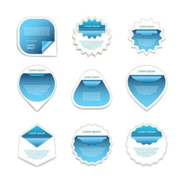 Set of blue and white vector stickers on blured background.  Vector illustrat Stock Illustration