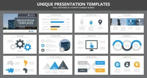 Set of blue and yellow elements for multipurpose presentation template slides 库存插图
