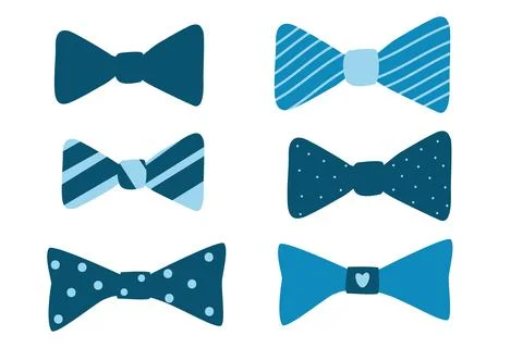 Set of blue bowtie icon. Flat illustration isolated on transparent Stock Illustration