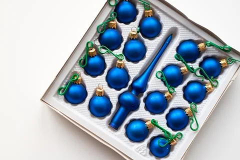 Set of blue bubbles for the Christmas tree Stock Photos