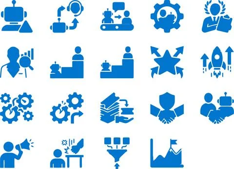 Set of Blue Business and Technology Icons Illustrating Digital Transformati.. Stock Illustration